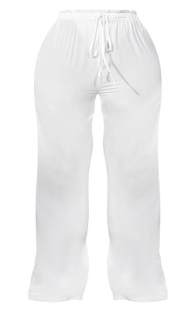 Plus White Tie Waist Beach Trousers | PrettyLittleThing USA