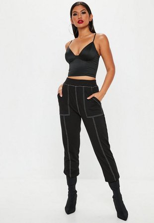 Black Contrast Stitch Jogger | Missguided