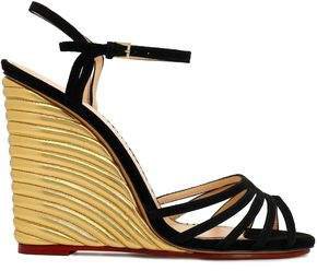 Suede And Metallic Leather Wedge Sandals