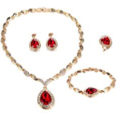 Amazon.com: FUNOJOY Costume Red Crystal Jewelry Sets for Women Wedding Bridal Gold Plated Statement Necklace Earrings Set Prom Jewelry for Mother's Day Gift: Clothing, Shoes & Jewelry