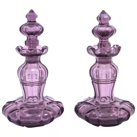 Pair of Antique French Amethyst Cut Crystal Perfume Bottles and : Grand Tour Antiques | Ruby Lane