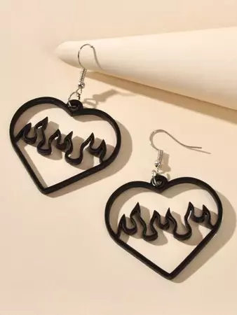 Flame Design Heart Drop Earrings