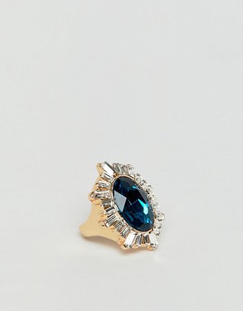 ASOS DESIGN statement ring with crystals and large jewel in gold