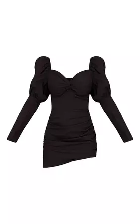 Black Puff Sleeve Twist Detail Bodycon Dress | PrettyLittleThing CA
