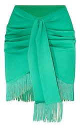 Bright Green Woven Tassel Tie Waist Wrap Skirt | PrettyLittleThing USA