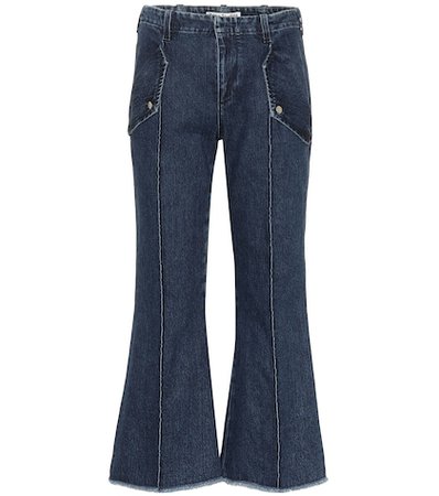 Frayed hem high-rise flared jeans