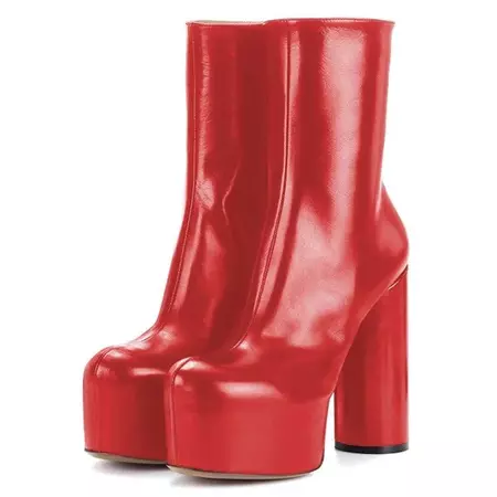 Patent Leather Red Ankle Boots With Platform Chunky Heel Booties