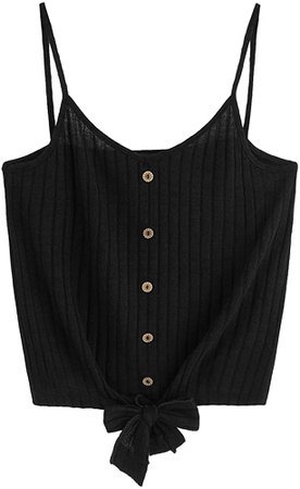SheIn Women's V Neck Tie Knot Front Ribbed Knit Sleeveless Cami Tank Crop Top Medium White at Amazon Women’s Clothing store