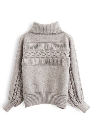 Fringed Detailing Turtleneck Knit Sweater in Linen - Retro, Indie and Unique Fashion