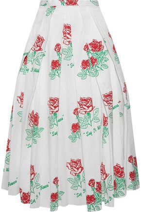 Pleated printed cotton-blend poplin midi skirt | ROSIE ASSOULIN | Sale up to 70% off | THE OUTNET