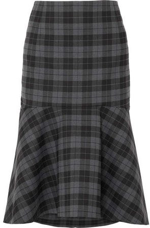 Ruffled Checked Twill Midi Skirt - Gray