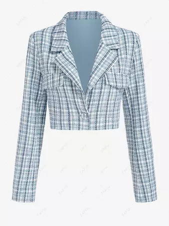 Tweed One Button Crop Blazer In LIGHT BLUE | ZAFUL 2024