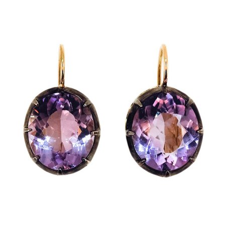 Laura Munder Amethyst Yellow Gold and Sterling Silver Earrings