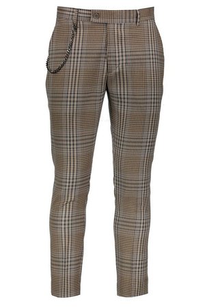 Heritage Check Chain Detail Trousers | Boohoo