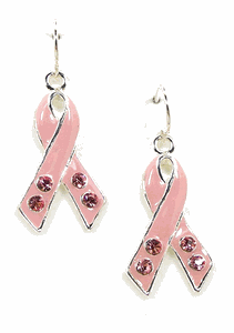 Pink Breast Cancer Awareness Ribbon Earrings With Crystals