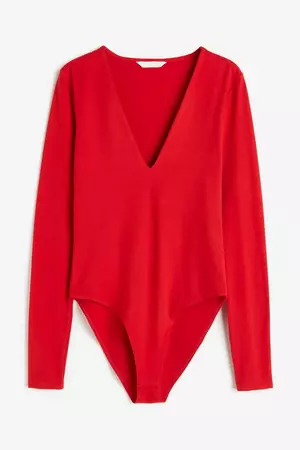 V-neck Bodysuit - Red - Ladies | H&M US