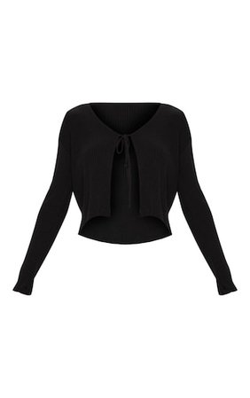 Black Tie Front Cardigan | Knitwear | PrettyLittleThing