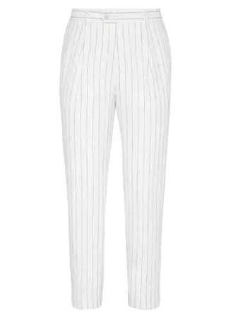Shop Brunello Cucinelli Linen Stripe Leisure Fit Trousers With Pleat | Saks Fifth Avenue