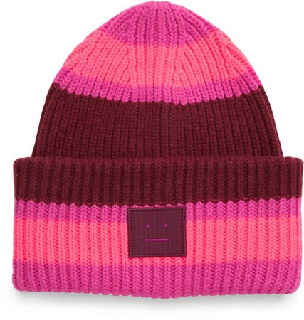 Pansy Face Patch Stripe Wool Beanie