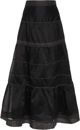 Margot Tiered Cotton-Silk Blend Midi Skirt