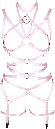 Amazon.com: Women's Punk Cut Out Harness Body Full Strappy Lingerie Garter Belts Set Elasticity Goth Club Rave Wear (Pink) : Health & Household