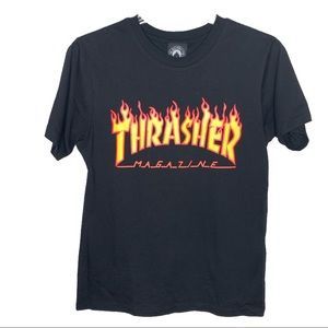 Thrasher | Shirts | Black Thrasher Tshirt With Red And Yellow Flame | Poshmark