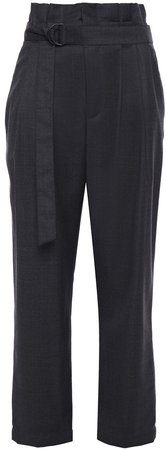 Belted Pleated Wool Tapered Pants