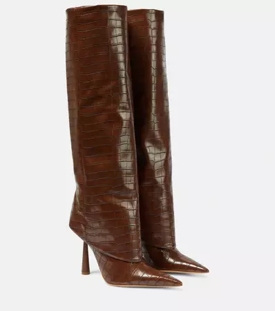 Rosie 31 Croc Effect Knee High Boots in Brown - Gia Borghini | Mytheresa