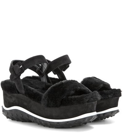 Fur and suede platform sandals