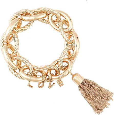 Amazon.com: Chain Link Chunky Bracelet LOVE Letters and Tassel Pendant Stretching Bangle Bracelets Jewelry for Women (gold): Clothing, Shoes & Jewelry