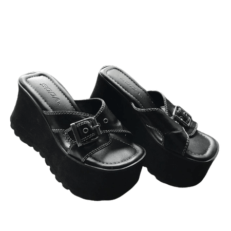 Black Vintage Y2K 90s Soda Wedge Sandals