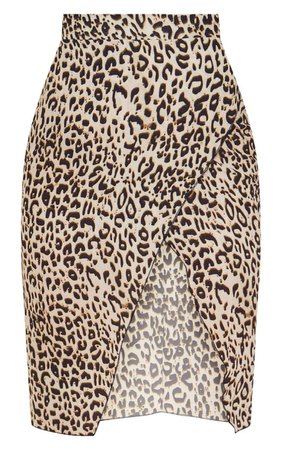 Petite Brown Leopard Wrap Pencil Skirt | PrettyLittleThing