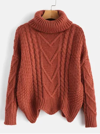 [HOT] 2019 Chunky Knit Turtleneck Sweater In CHESTNUT RED ONE SIZE | ZAFUL CA