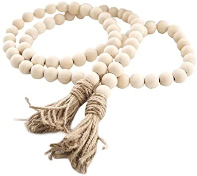 Amazon.com: Farmhouse Beads 58in Wood Bead Garland with Tassels Rustic Country Decor Prayer Boho Beads Big Wall Hanging Decor: Kitchen & Dining