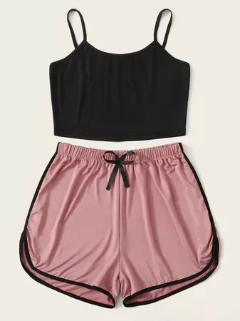 Cami Top With Contrast Binding Shorts PJ Set | ROMWE