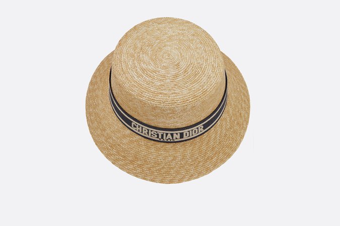 Dioresort Small Brim Hat Natural Straw and Dark Blue Embroidered Band | DIOR