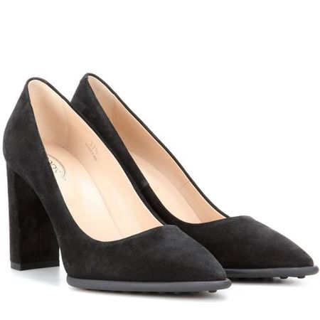 Tod's black suede block heels