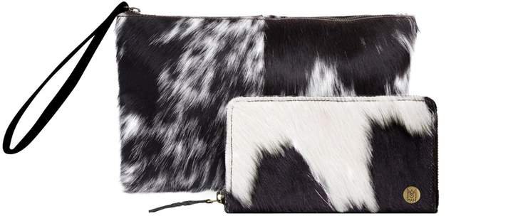MAHI Leather - Matching Clutch & Purse Gift Set In Black & White Pony Hair Leather