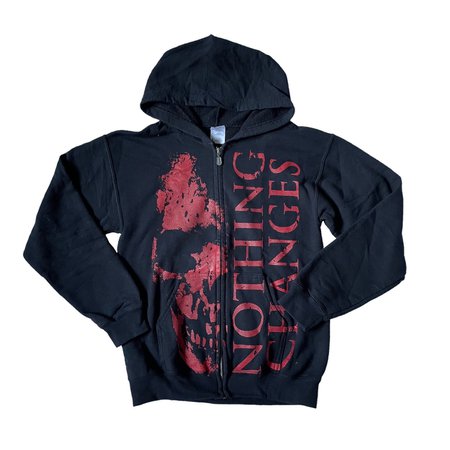 black and red skull nothing changes band zip up hoodie