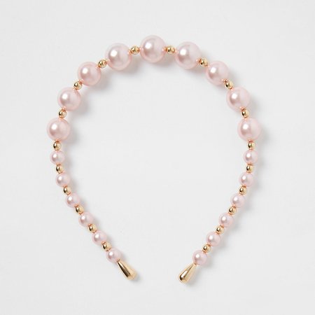 Pink pearl and gold bead alice band | River Island