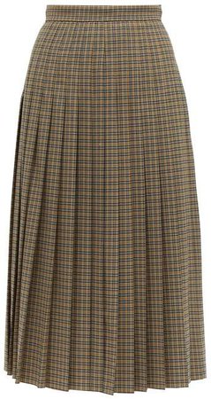 Checked Pleated Wool Blend Midi Skirt - Womens - Brown Multi