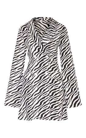 Tall Zebra Satin Long Blazer Double Dress | PrettyLittleThing USA