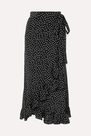 Lucy Ruffled Polka-dot Silk-chiffon Wrap Skirt - Black