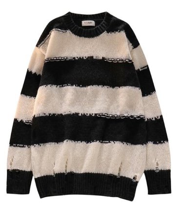 ROCK 'N DOLL Gothic Grunge Y2K Black White Striped Knitted Sweater Top