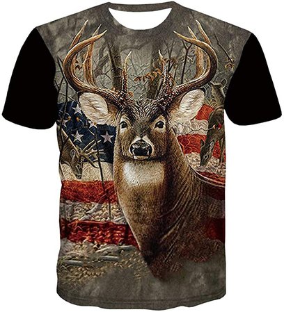 Amazon.com: QCIV Deer T Shirts for Men American Flag T-Shirt Elk Hunting Shirt Short Sleeve: Clothing