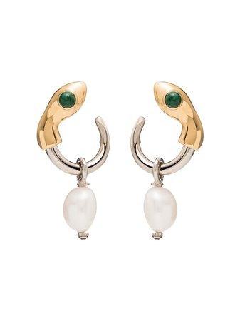 CHLOÉ Snake silver and gold-tone pearl drop earrings