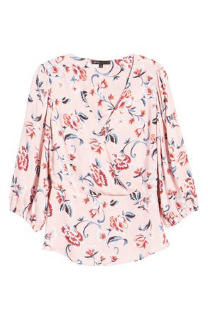 Gibson Floral Wrap Front Blouson Sleeve Blouse | Nordstrom