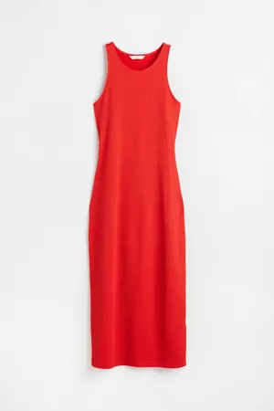 Ribbed open-backed dress - Red - Ladies | H&M US