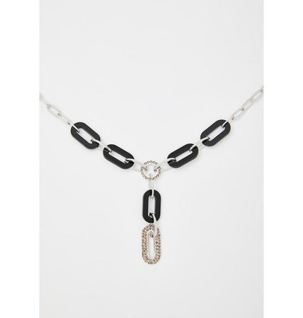 Mixed Chain Link Lariat Necklace Black Silver | Dolls Kill