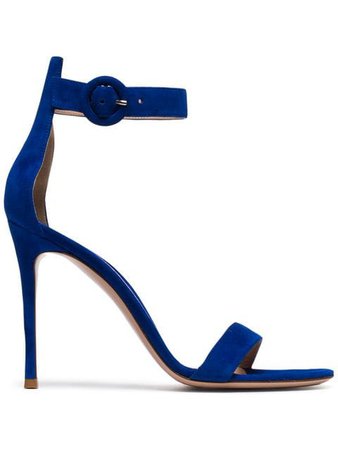 Gianvito Rossi blue 105 ankle strap suede sandals
